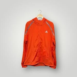 Adidas Running Windbreaker Hooded Jacket Orange Reflective Zip L Mens